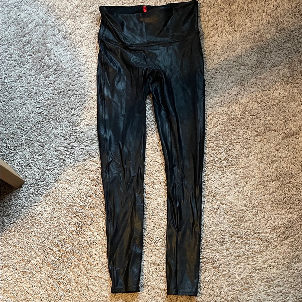 SPANX Black Faux Leather High-Rise Shaping Leggings